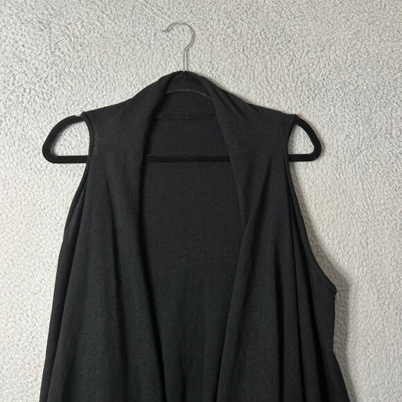 Womens Open Front‎ Waterfall Cardigan One Size Black Sleeveless Vest Drape Hem - Picture 3 of 6